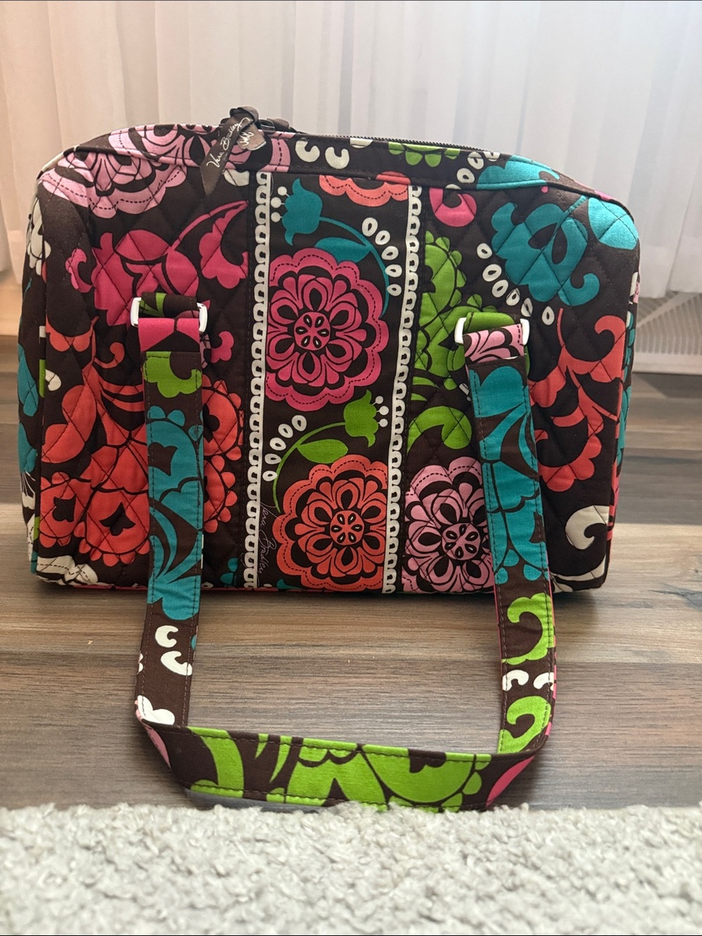Vera Bradley Quilted Floral Tote in Brown, Pink, Turquoise & Green